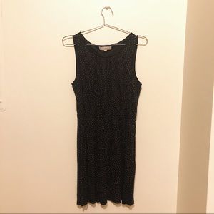 LOFT Black Polka Dot A-Line Cinched Sleeveless Scoop Neck Dress